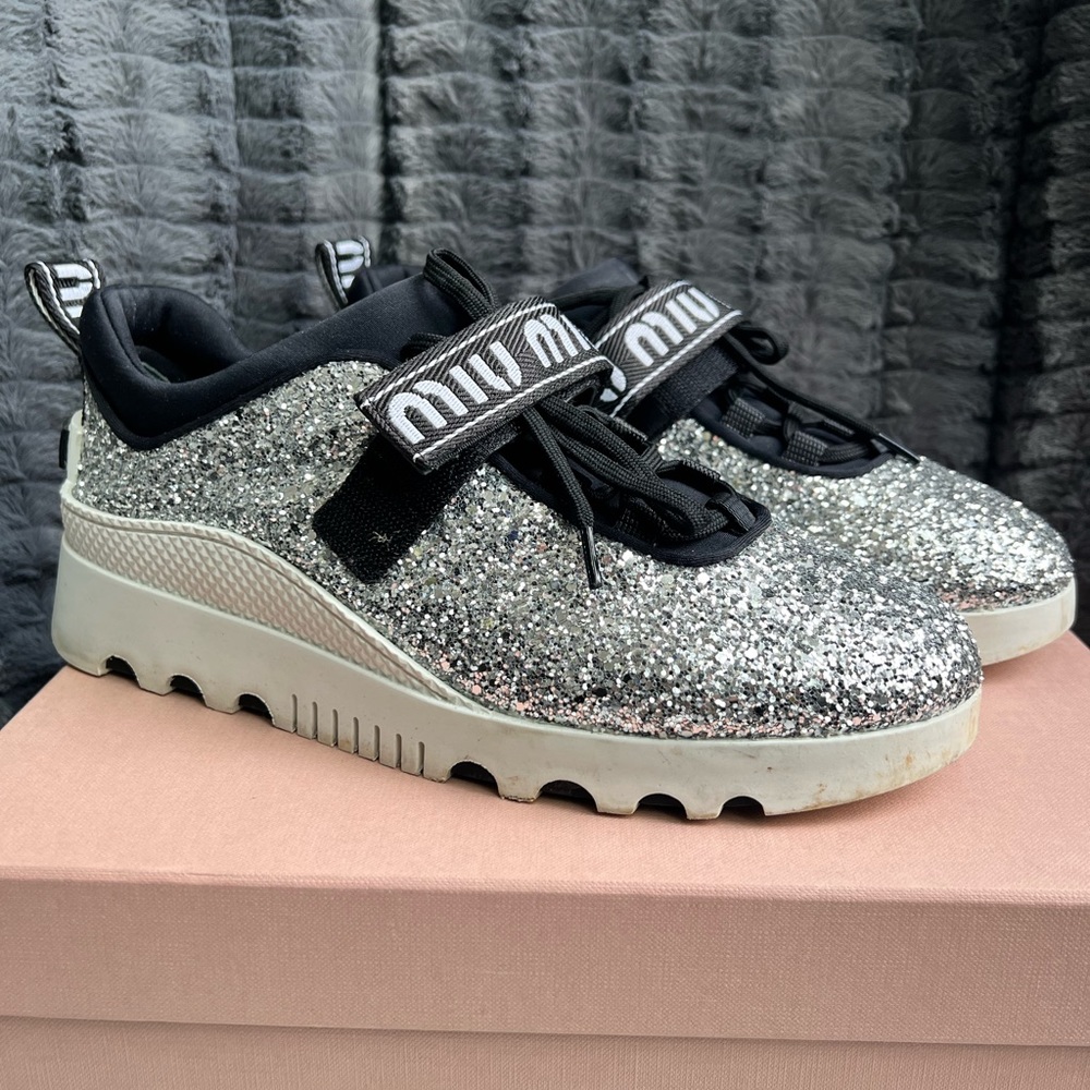Miu Miu Glitter sneakers with box and dust bag